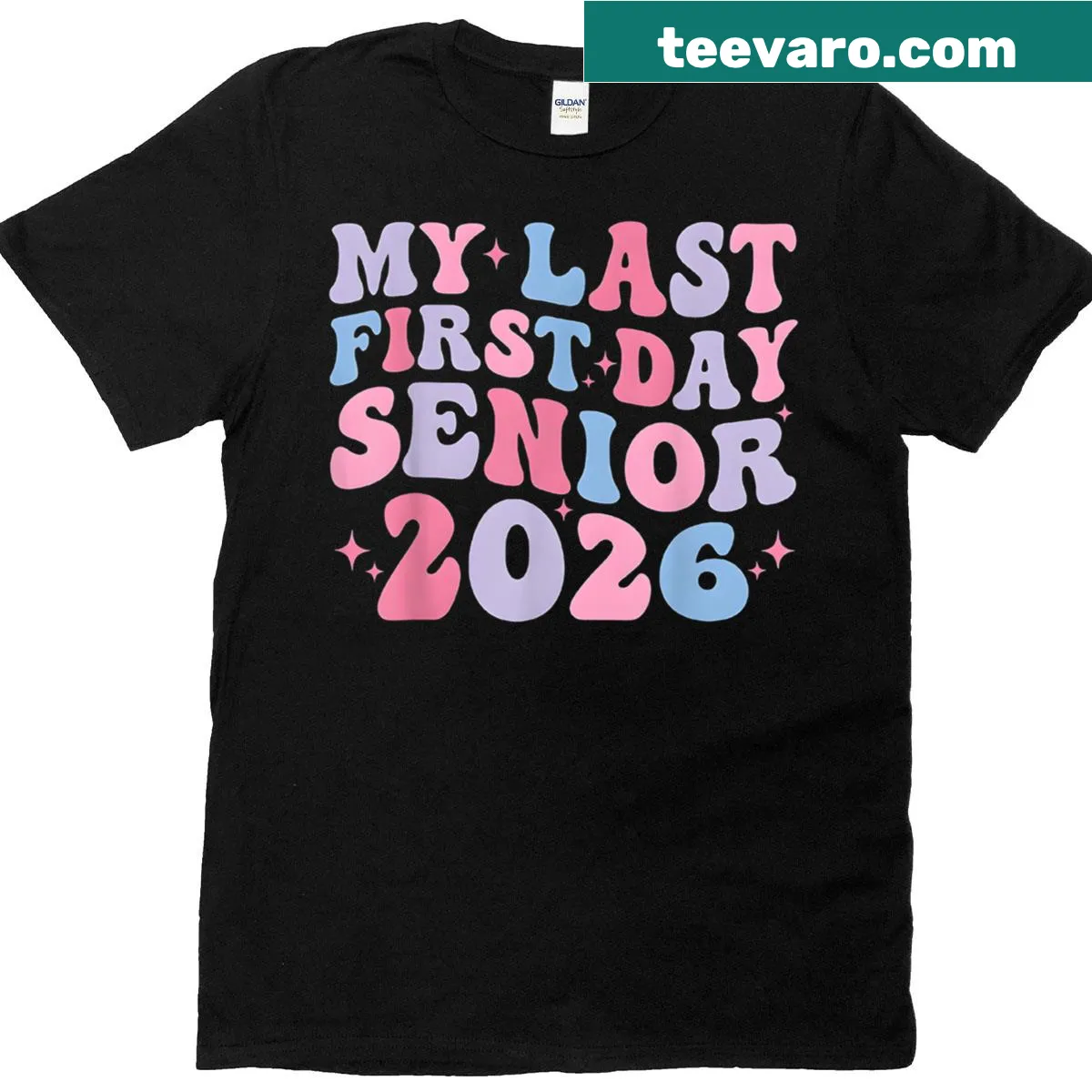 Typographic t-shirt for seniors featuring 'My Last First Day' design — on a men's t-shirt