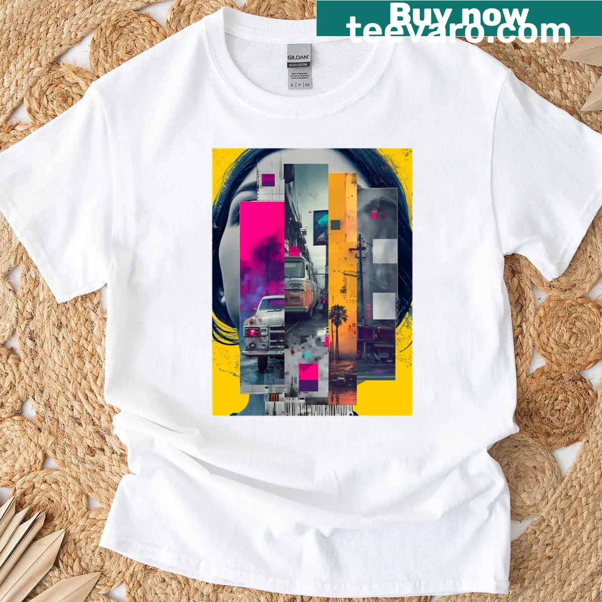 Urban-themed Neon Construct city pulse graphic t-shirt — on a men's t-shirt