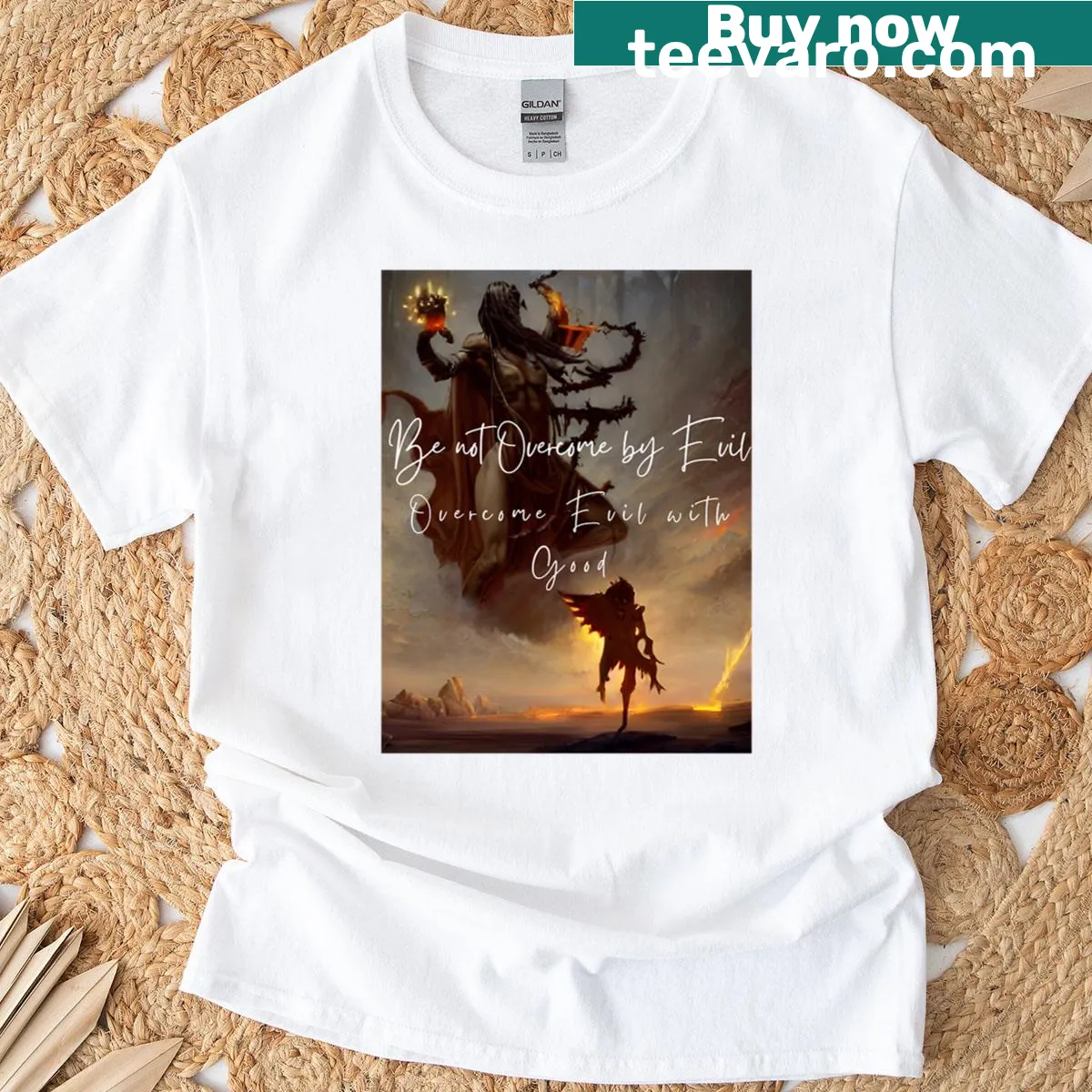 Inspirational T-shirt with the phrase 'Overcome Evil With Good' in bold typography. — on a men's t-shirt