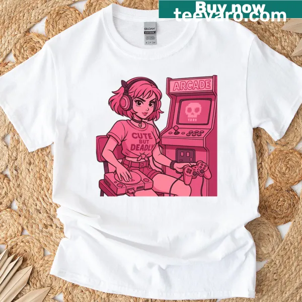 Retro aesthetic T-shirt for gamer girls with 'Cute But Deadly' text