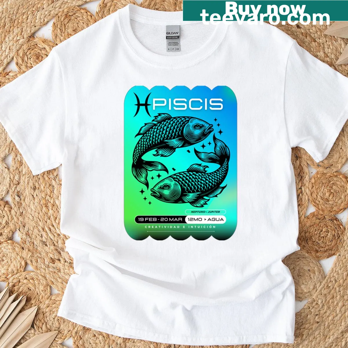 Illustration of the Pisces zodiac sign on a T-shirt — on a men's t-shirt