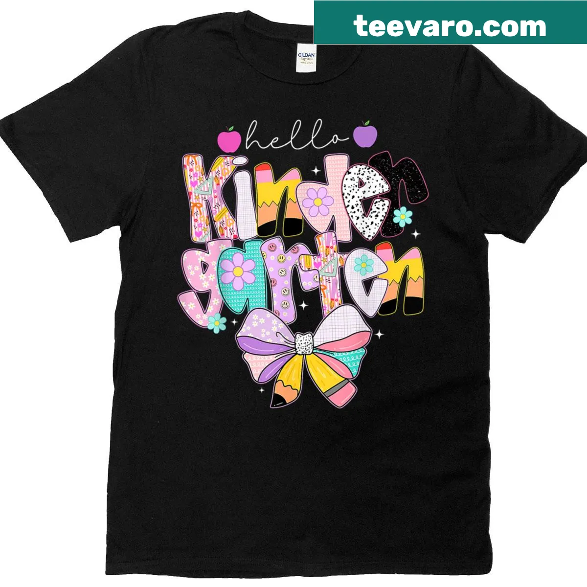 Illustrative back-to-school T-shirt with a pencil and bow design — on a men's t-shirt