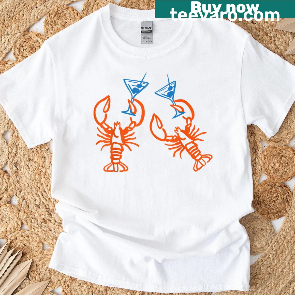 Cartoon design of lobsters and cocktails on a T-shirt — on a men's t-shirt