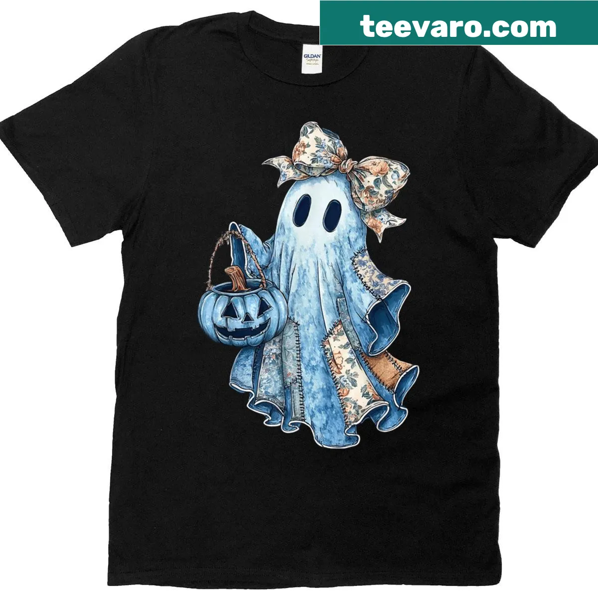 Cartoon-style T-shirt with a playful ghost design for Halloween — on a men's t-shirt