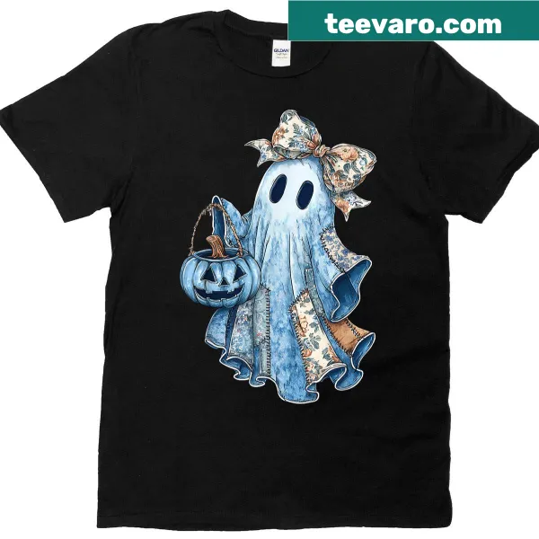 Vintage Halloween t-shirt featuring a ghost and denim pattern