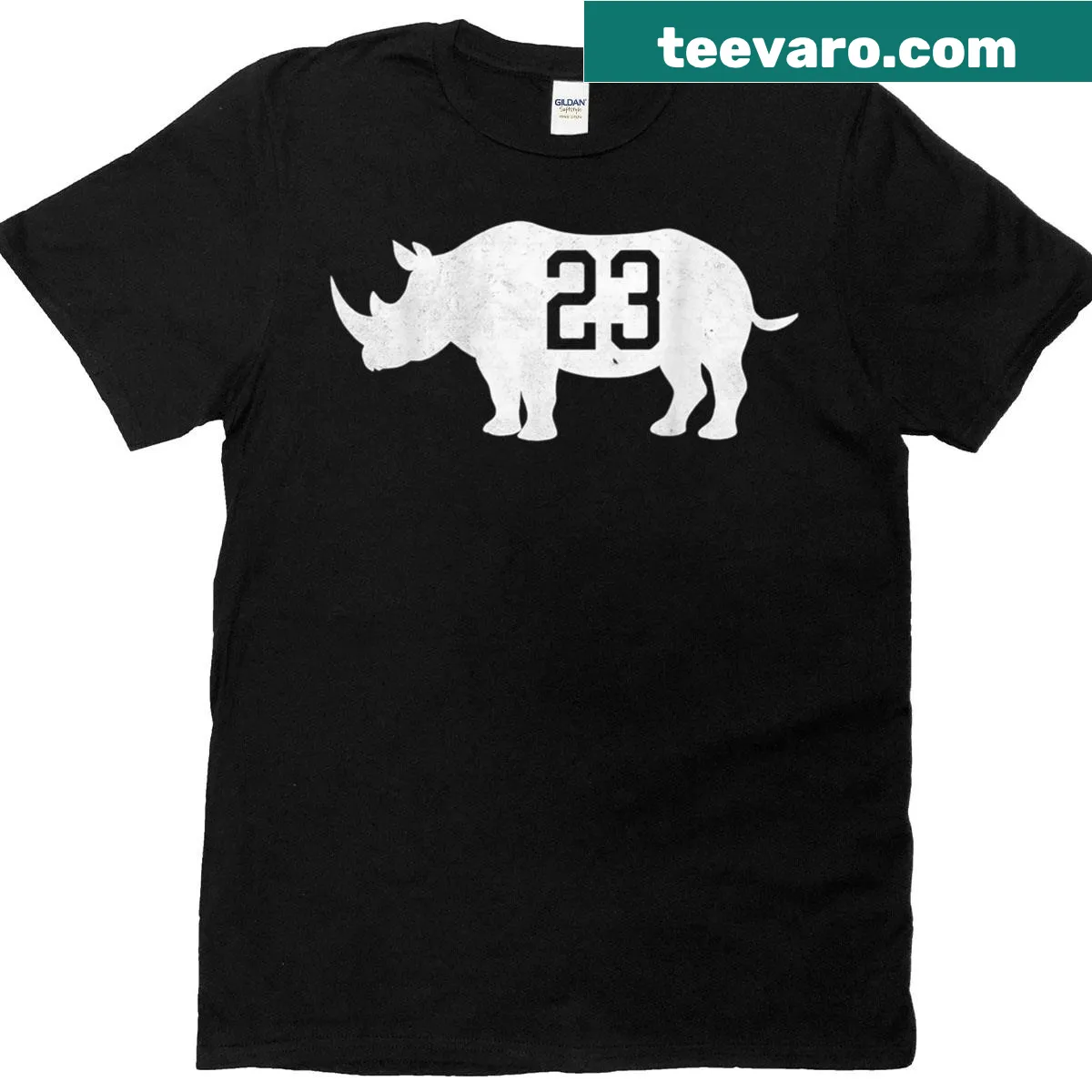 Adorable rhino design with number 23 on a T-shirt — on a men's t-shirt