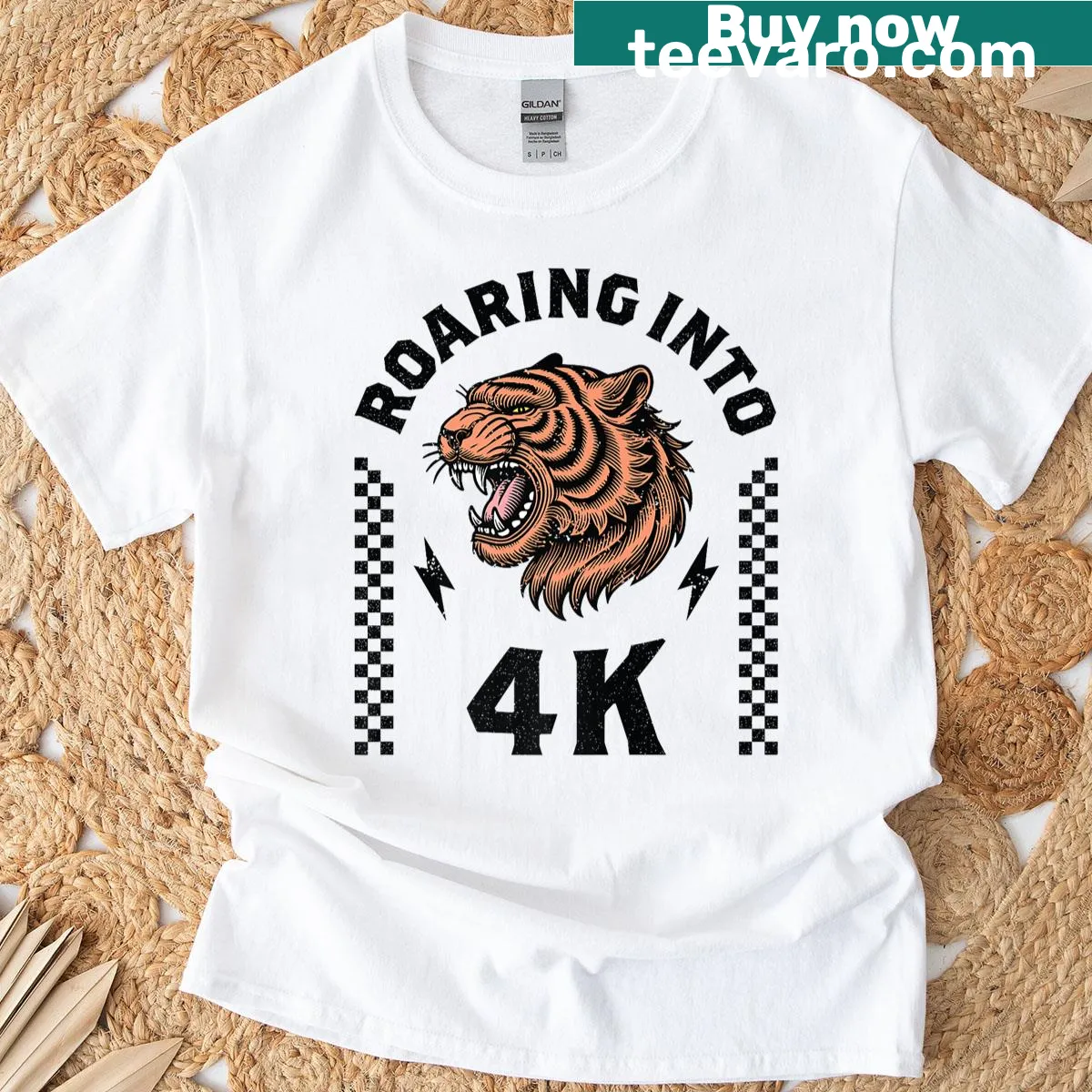 T-shirt featuring a roaring tiger graphic for kids — on a men's t-shirt