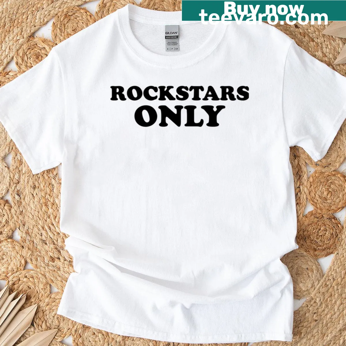 Typographic t-shirt with the text 'Rockstars Only' — on a men's t-shirt