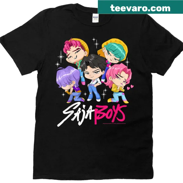 Chibi style group shot of Saja Boys on a T-shirt