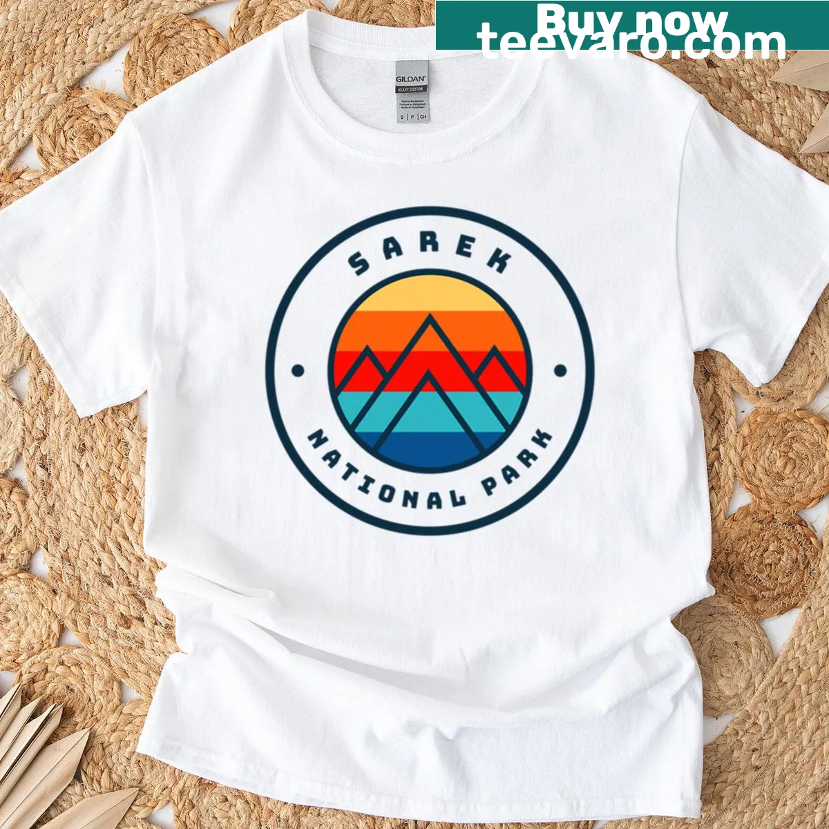Vintage Sarek National Park t-shirt celebrating travel — on a men's t-shirt