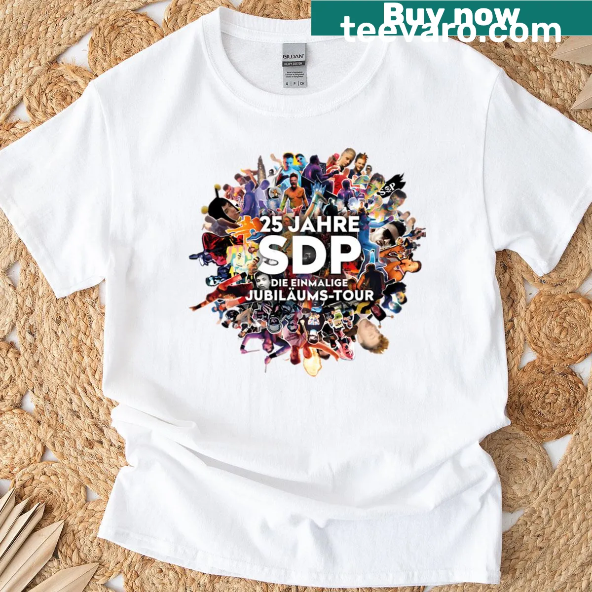Band logo graphic on t-shirt for SDP Band supporters — on a men's t-shirt