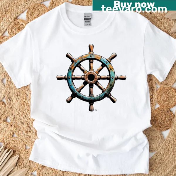 Illustration of a ship wheel on a T-shirt