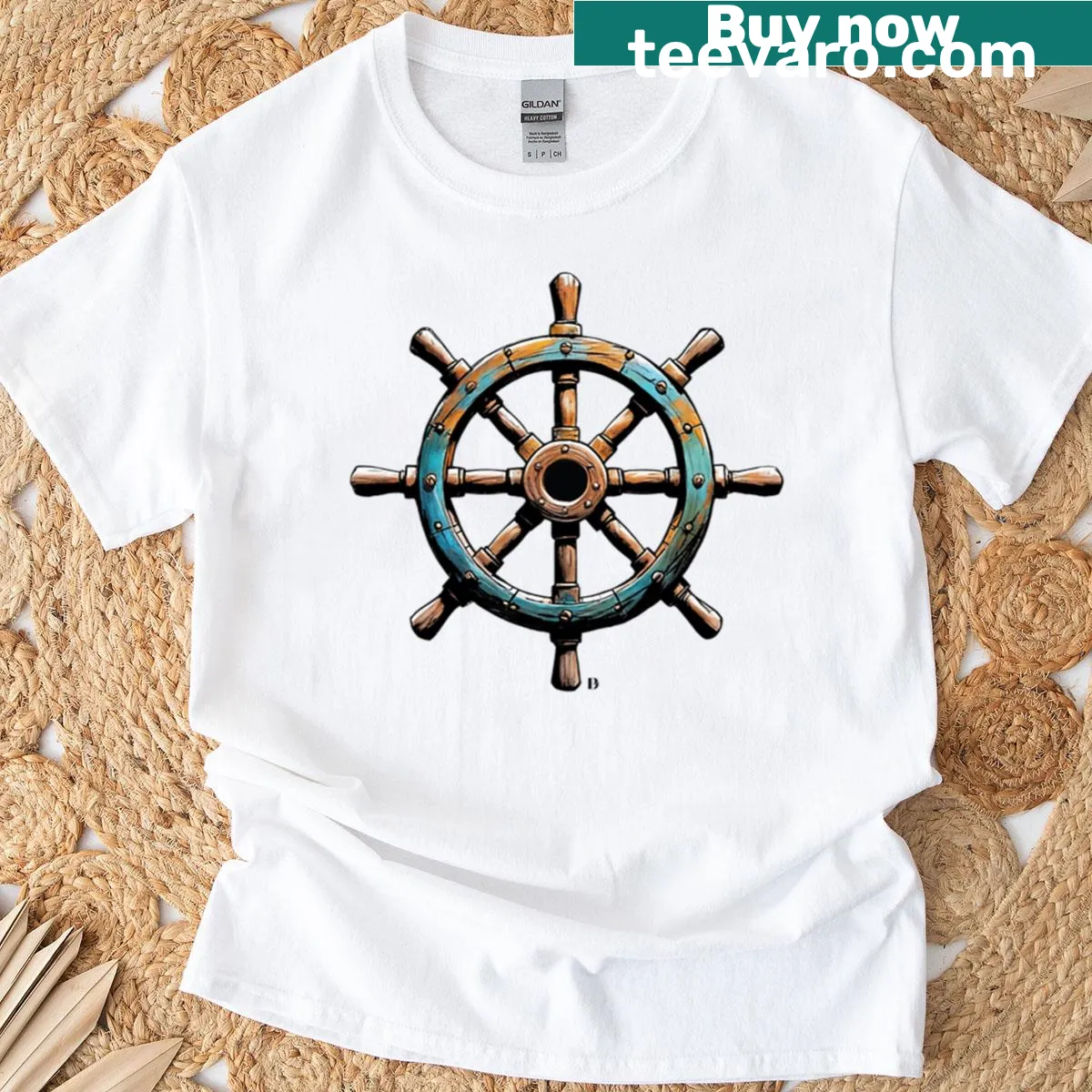 Illustration of a ship wheel on a T-shirt — on a men's t-shirt