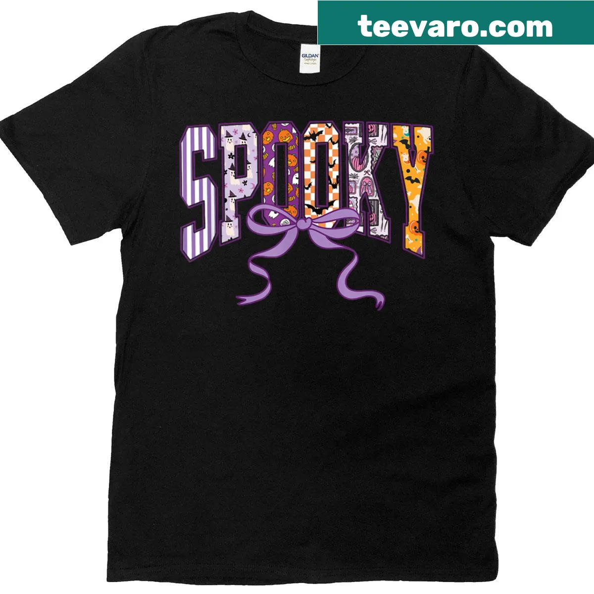 Cute Halloween T-shirt with ghosts and pumpkins illustrations — on a men's t-shirt