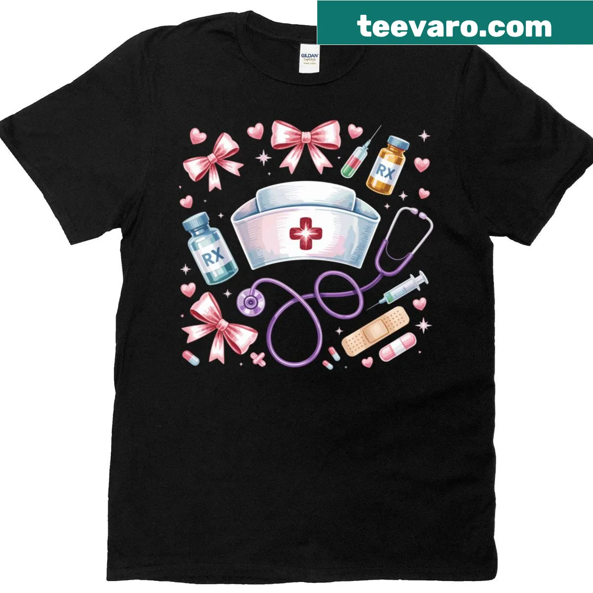 Typographic T-shirt featuring a stethoscope and 'Nurse' text — on a men's t-shirt
