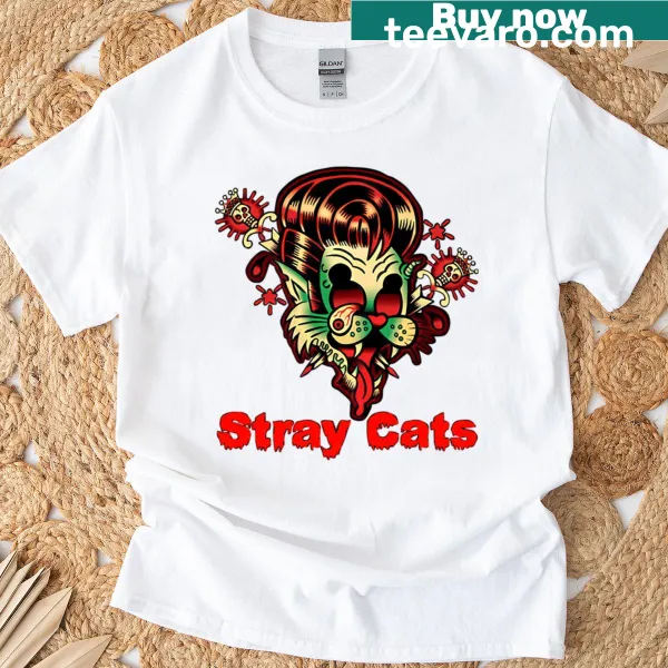 Cute illustration with the phrase 'Strays Cats Meow' celebrating feline friends