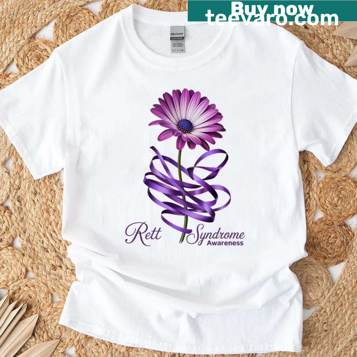 Sunflower and purple ribbon graphic on a T-shirt for awareness. — on a men's t-shirt