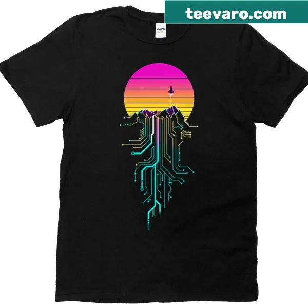 Mountain sunrise graphic T-shirt with abstract design