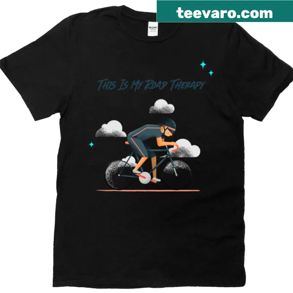 'This Is My Road Therapy' text on a casual driving-themed shirt
