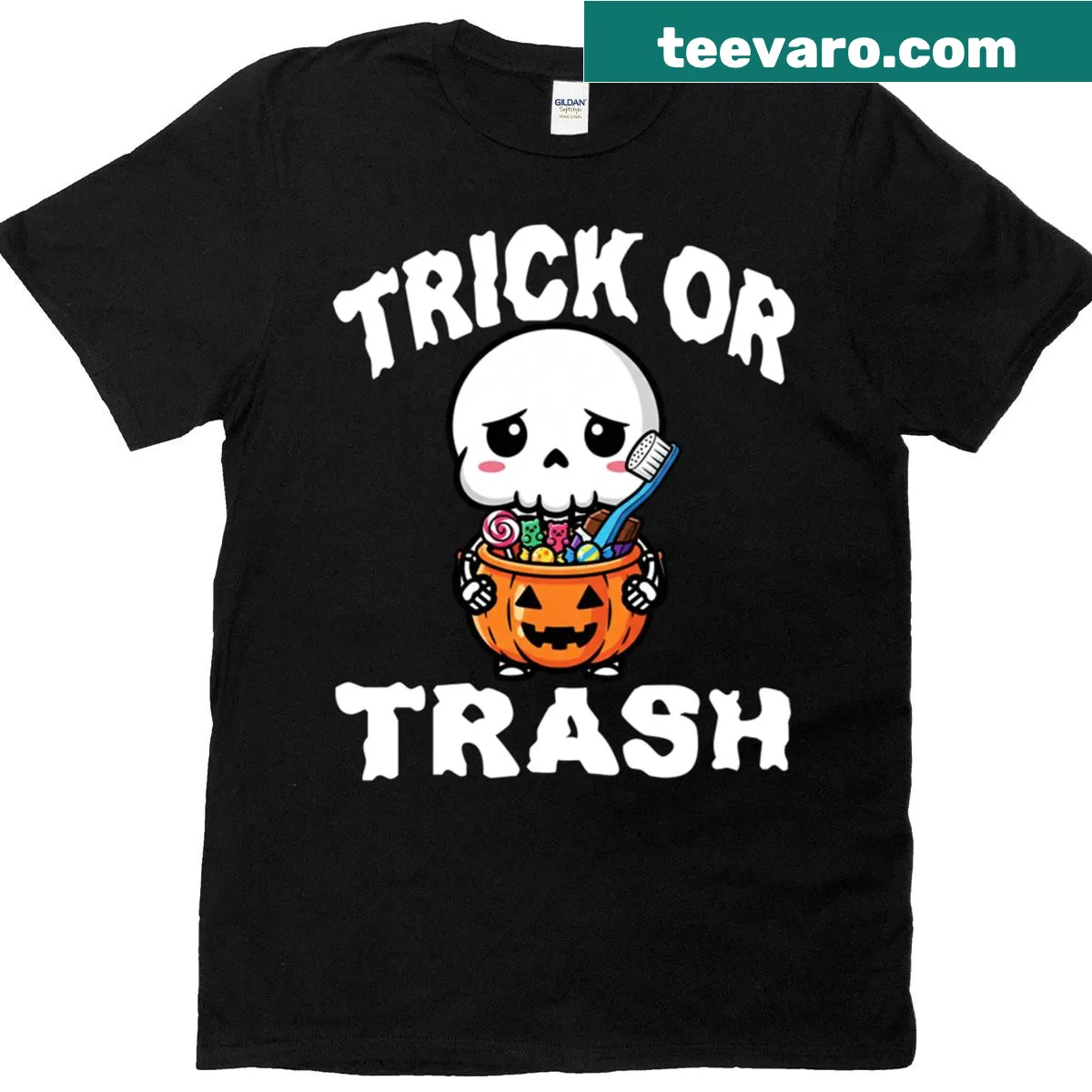 Halloween t-shirt with humorous skeleton graphic — on a men's t-shirt