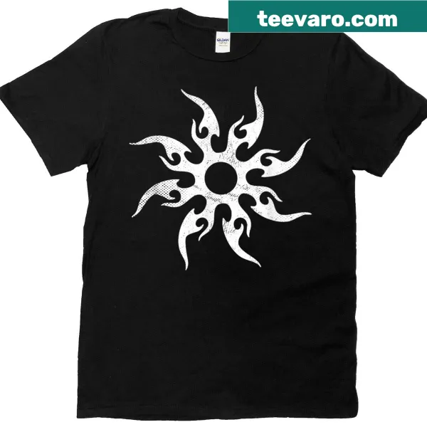 Tribal sun symbol T-shirt with 'Two Time Costume' phrase for teens