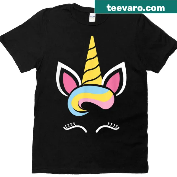 Cute unicorn face T-shirt with smiling eyes and eyelashes