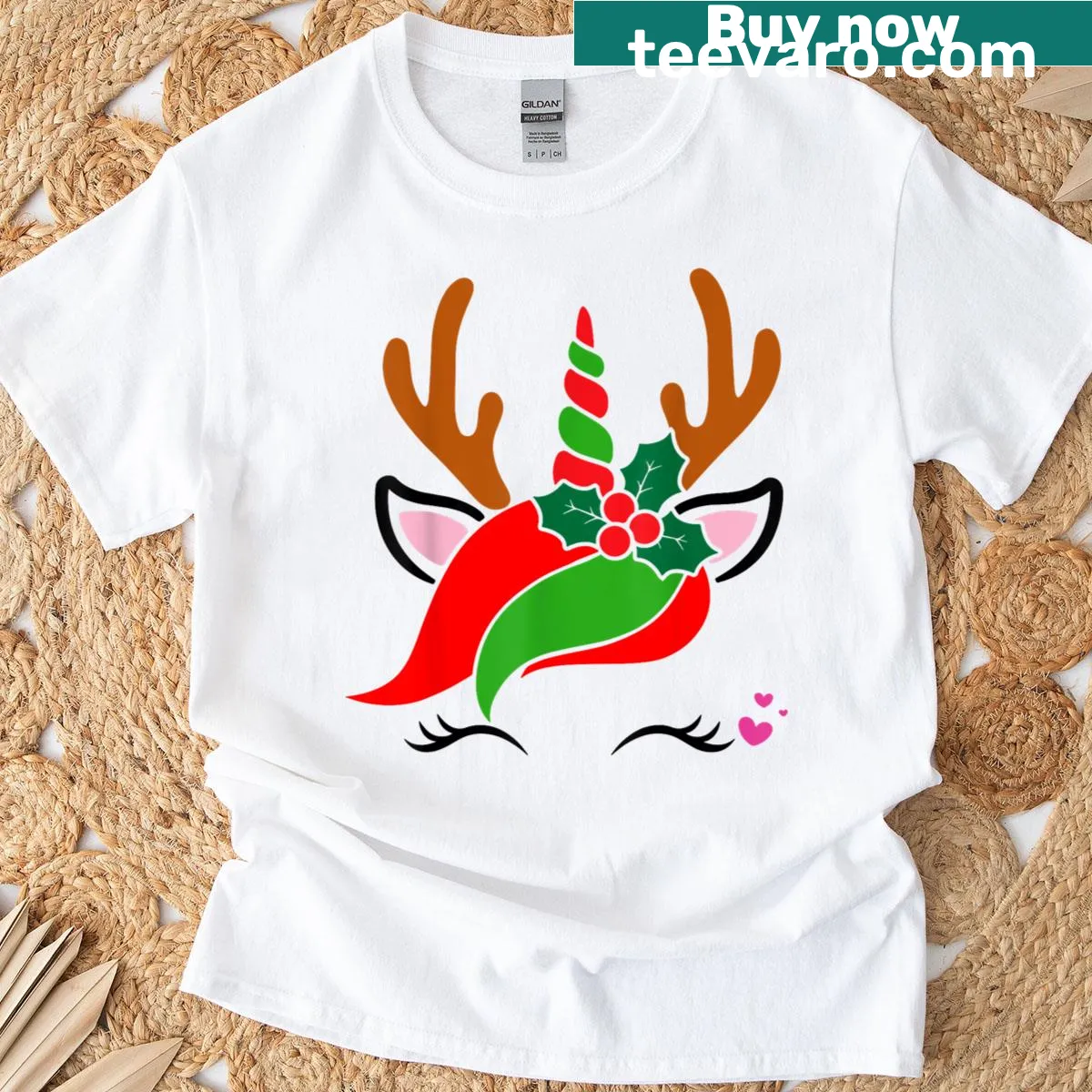 Funny T-shirt with a unicorn and reindeer face design — on a men's t-shirt