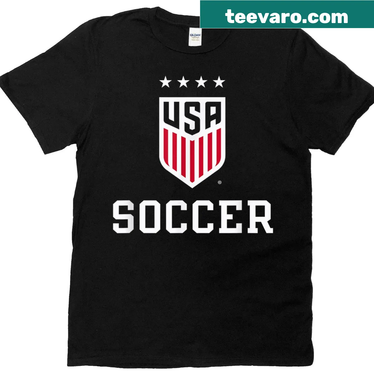 Officially licensed USWNT t-shirt featuring the women's soccer emblem. — on a men's t-shirt