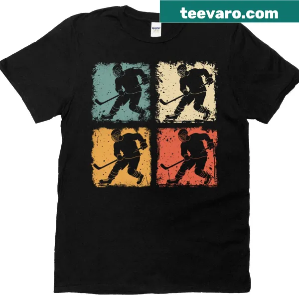 Vintage-style T-shirt featuring a retro ice hockey player graphic