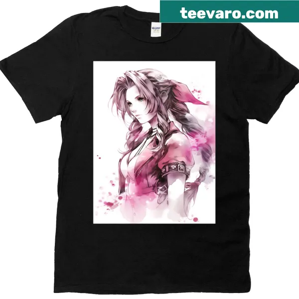 Watercolor T-shirt featuring Aerith from gaming culture