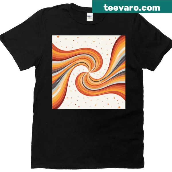 Dreamy cosmic pattern shirt with swirls and stars in a whimsical design