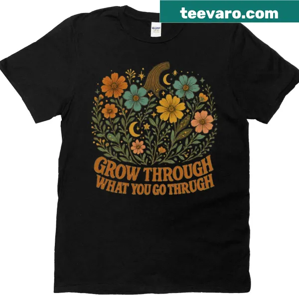 T-shirt with whimsical pumpkin and wildflowers design