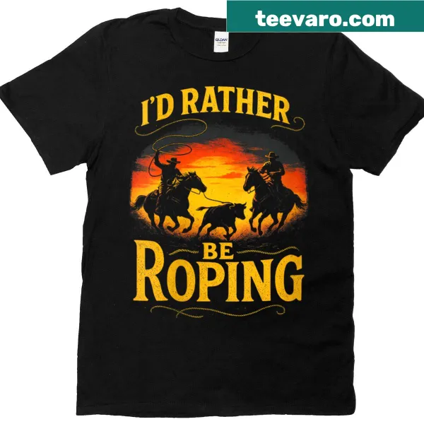 Retro T-shirt with 'I'd Rather Be Roping' cowboy art
