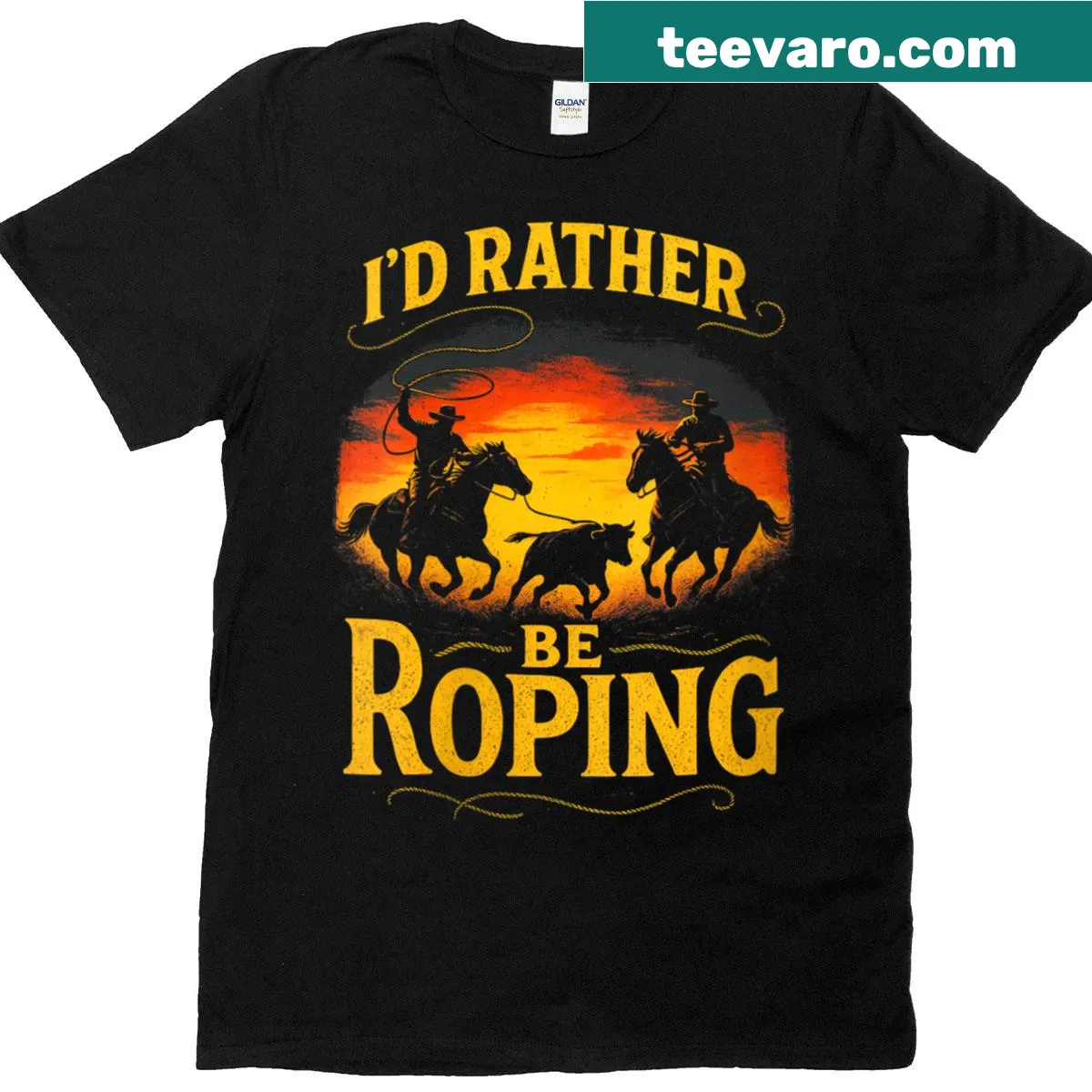 Retro T-shirt with 'I'd Rather Be Roping' cowboy art — on a men's t-shirt