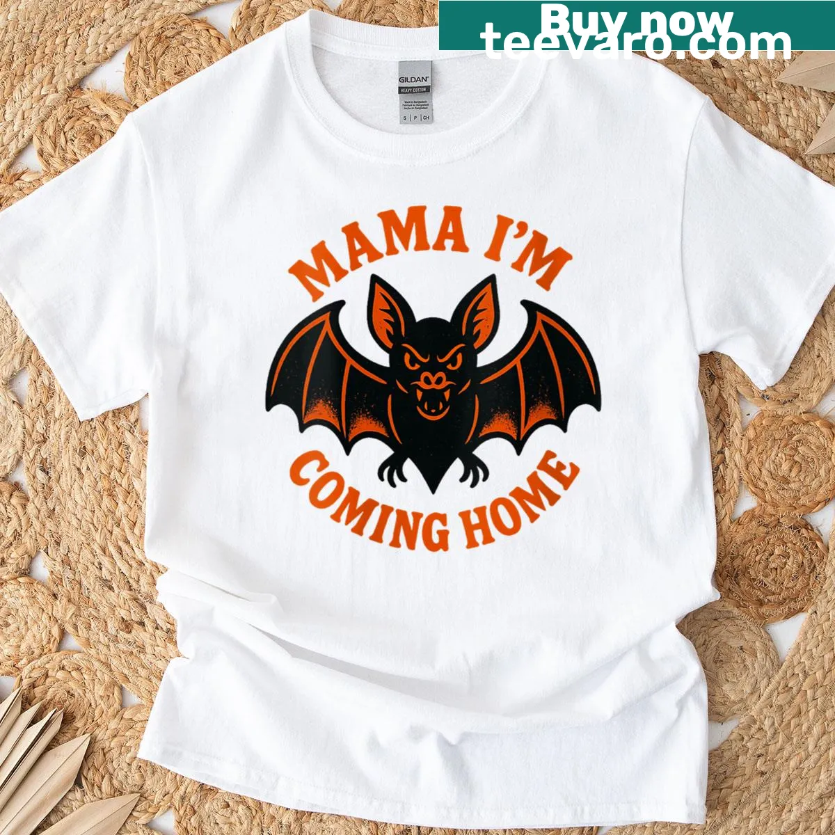 Playful bat graphic with text on women's T-shirt — on a men's t-shirt