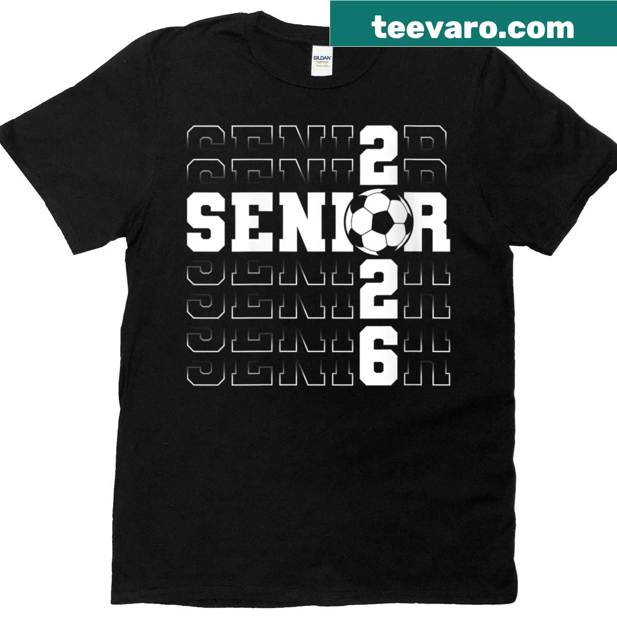 Senior 2026 graduation t-shirt with soccer design — on a men's t-shirt