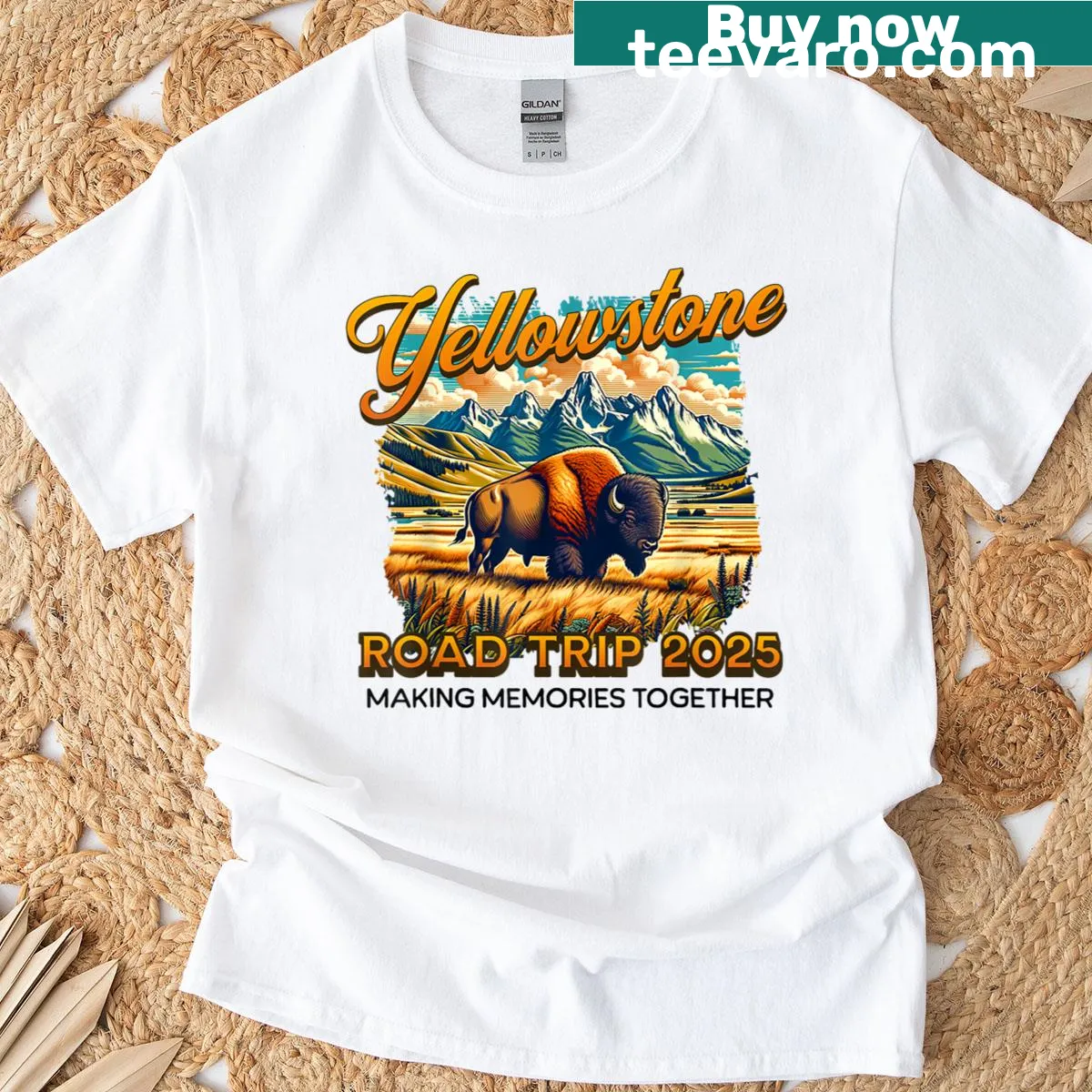 Travel-themed T-shirt celebrating Yellowstone Road Trip 2025 — on a men's t-shirt