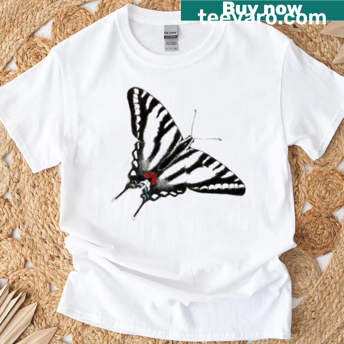 Illustration of a zebra stripe swallowtail butterfly on a t-shirt — on a men's t-shirt