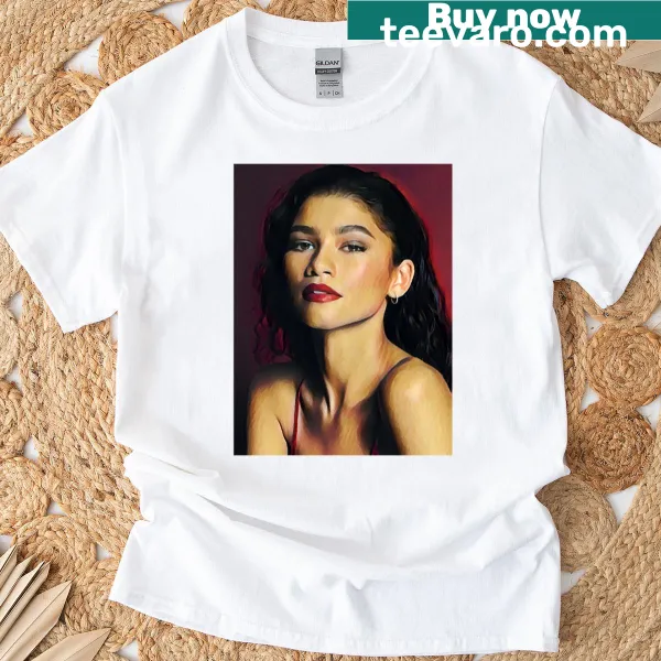 Dark artistic portrait of Zendaya on a T-shirt