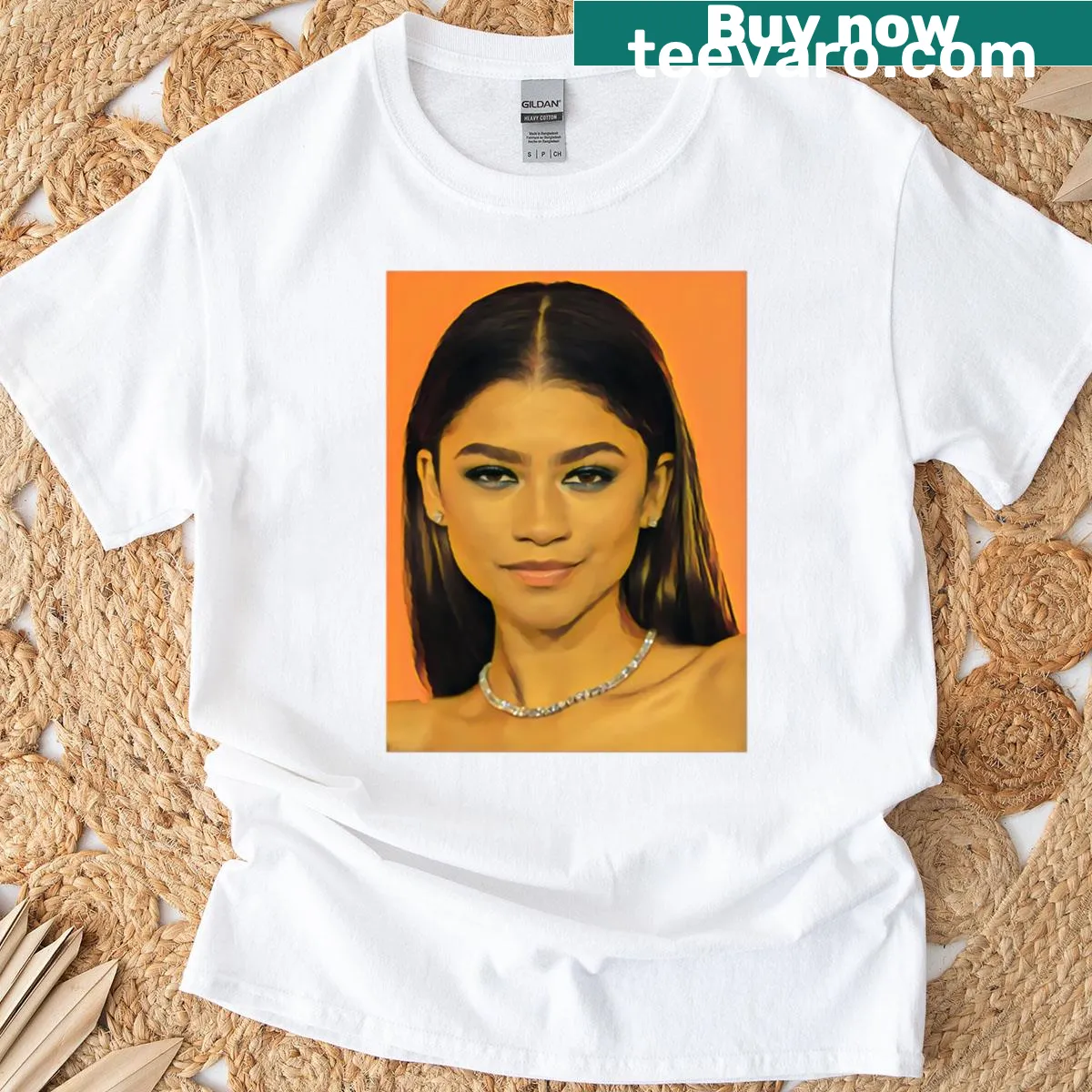 Realistic portrait of Zendaya on T-shirt — on a men's t-shirt