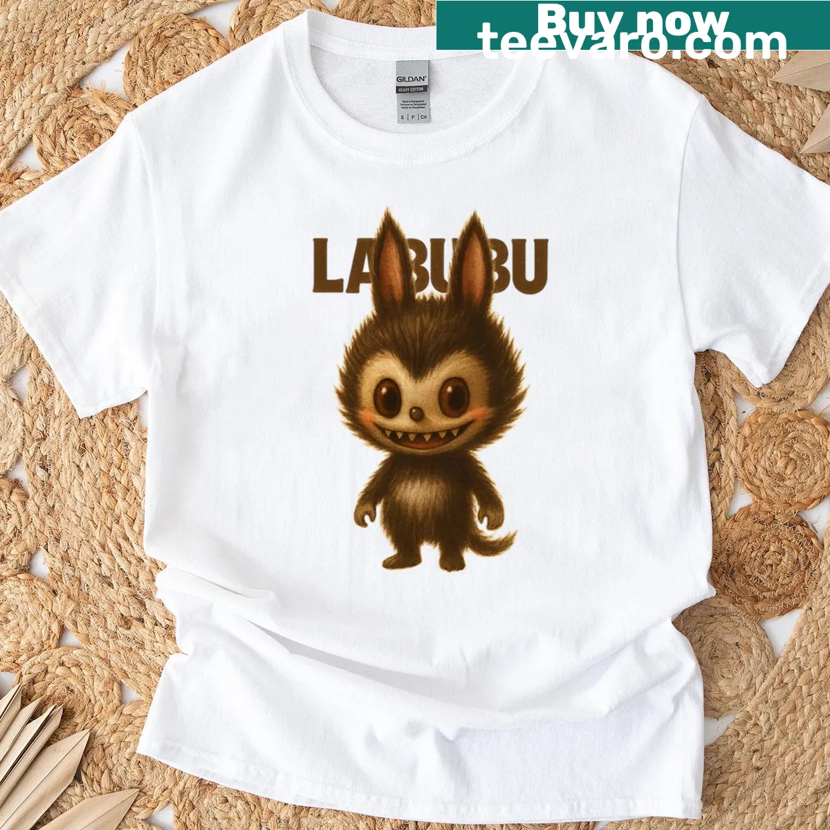 Adorable cartoon monster Labubu graphic on a T-shirt — on a men's t-shirt