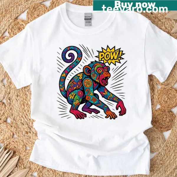 Illustration of a whimsical alebrije monkey on T-shirt