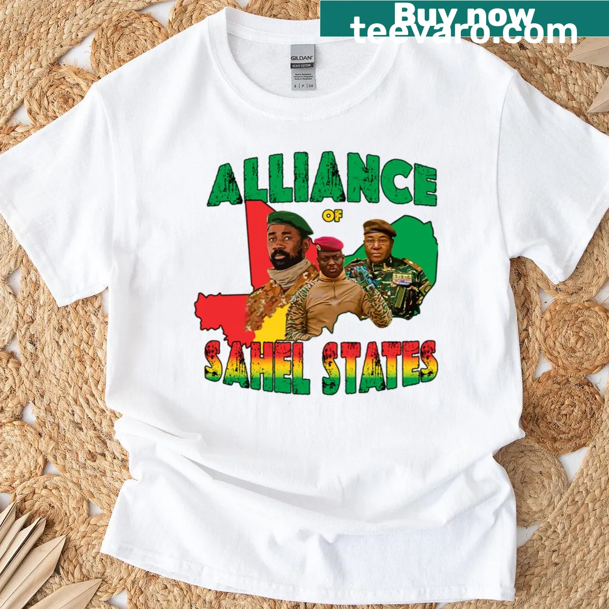 Text design inspired by the Alliance of Sahel States on a t-shirt. — on a men's t-shirt
