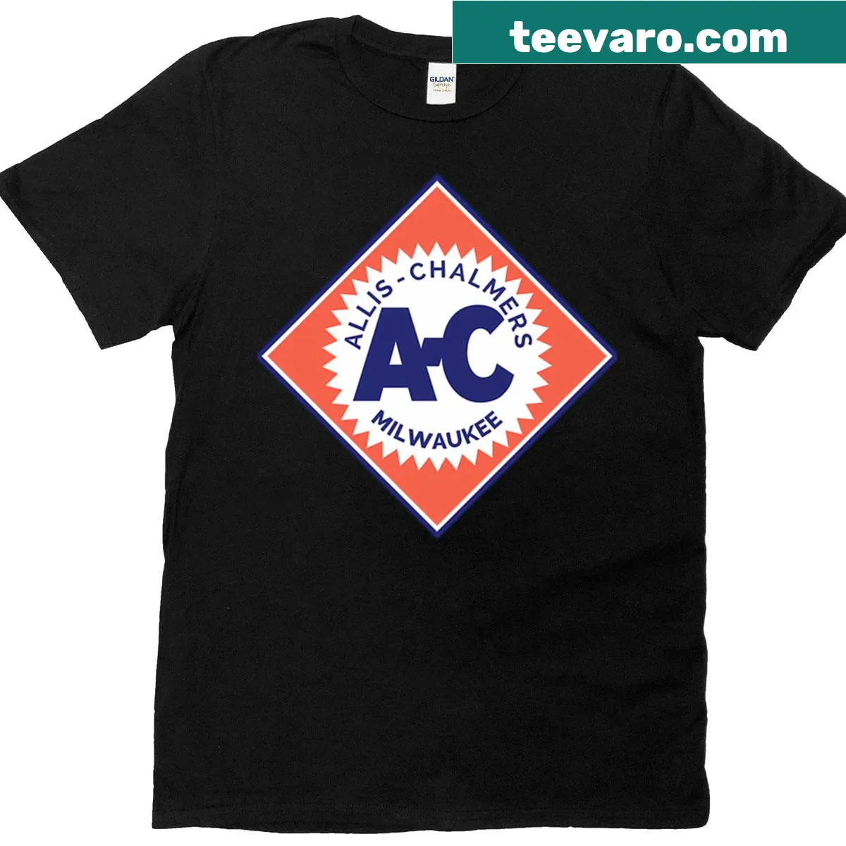 Vintage distressed Allis Chalmers diamond logo T-shirt — on a men's t-shirt