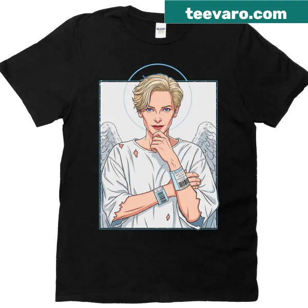 Artistic representation of Angel Gabriel on a t-shirt