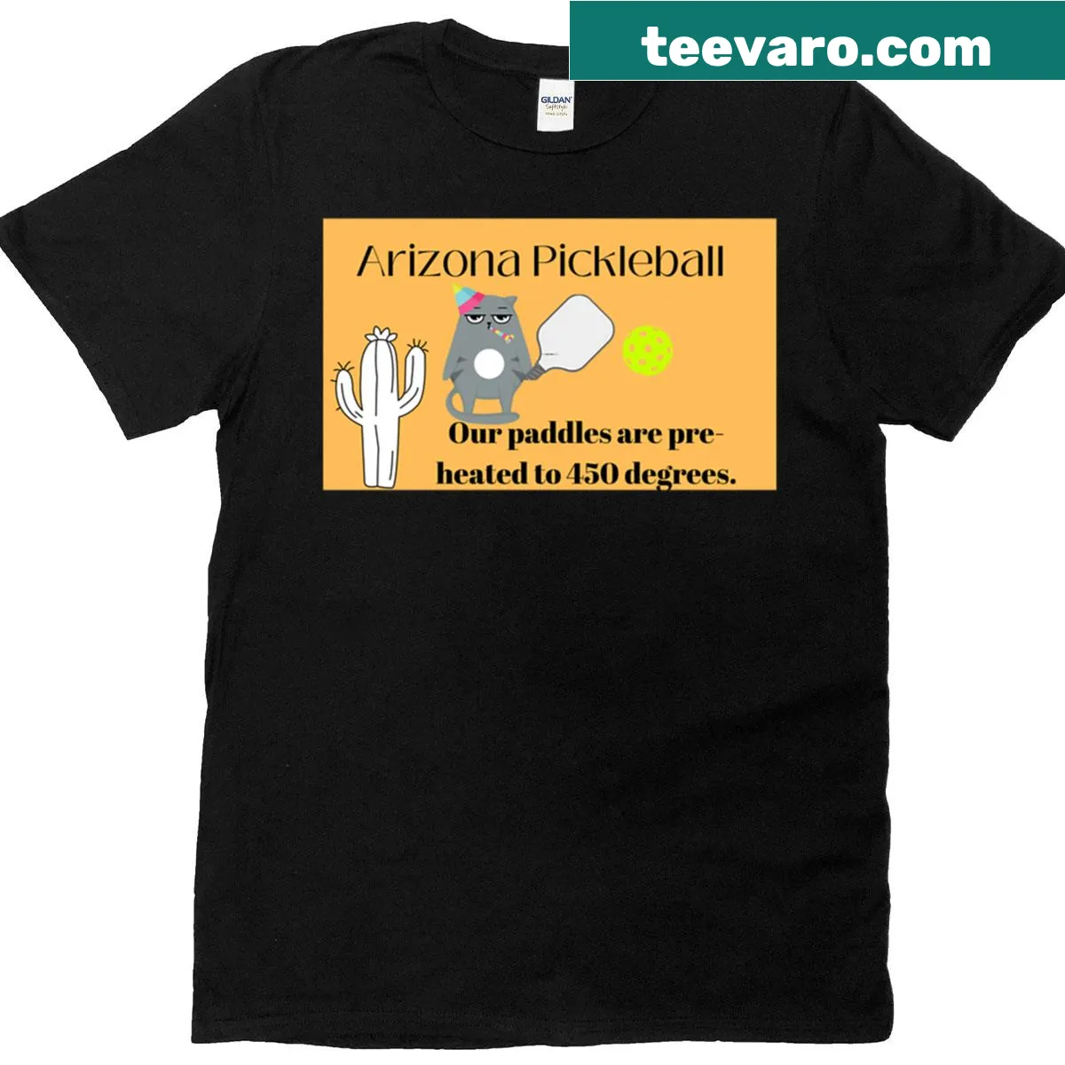 Playful pickleball graphic with desert elements on a T-shirt — on a men's t-shirt