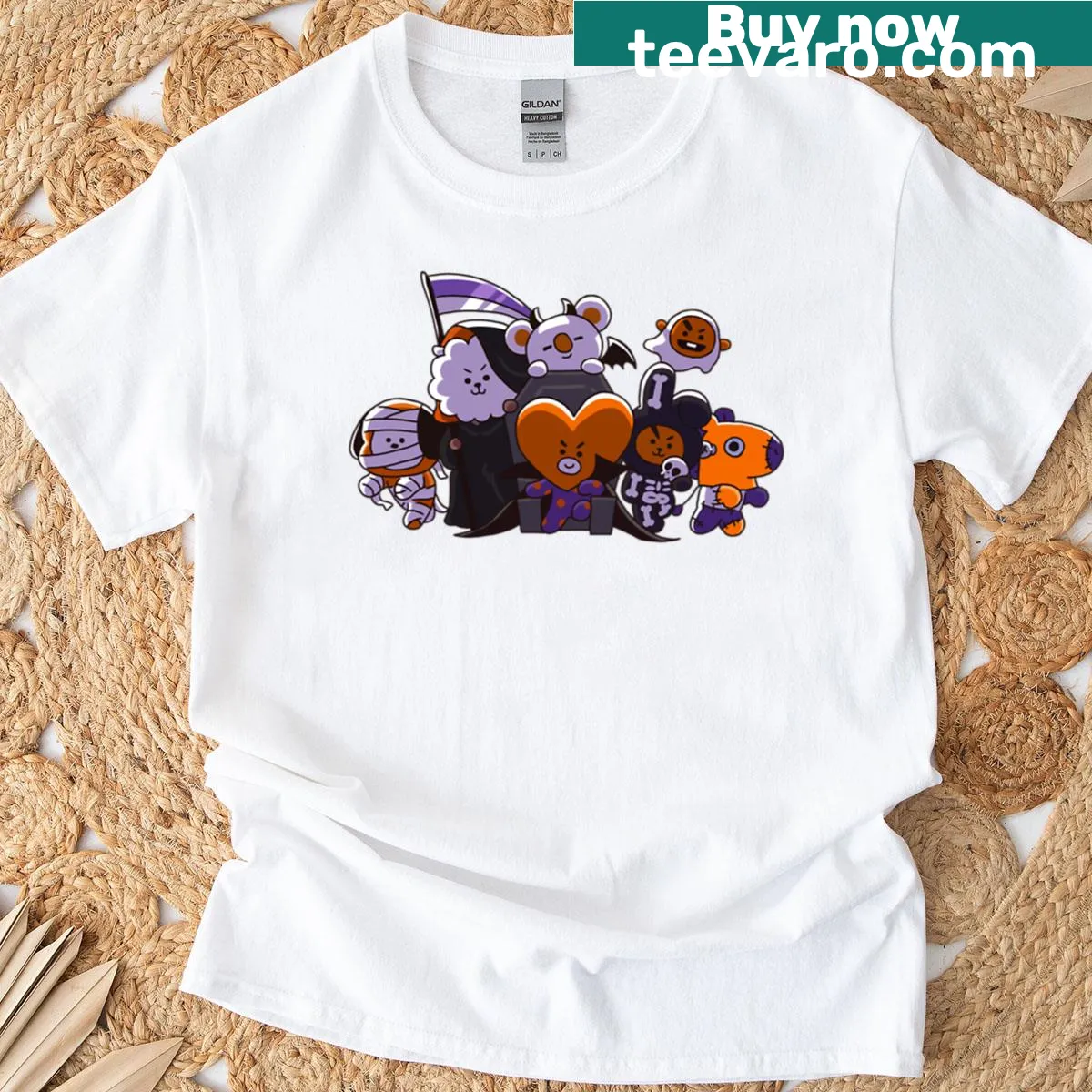 Halloween-themed T-shirt with Bangtan Boys inspired graphic — on a men's t-shirt