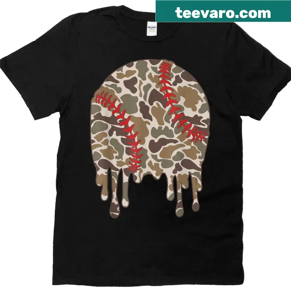 Cartoon baseball and ice cream graphic on a camo T-shirt for boys
