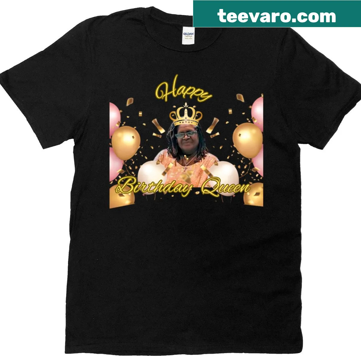 Typography t-shirt declaring 'Birthday Queen' in a festive design — on a men's t-shirt