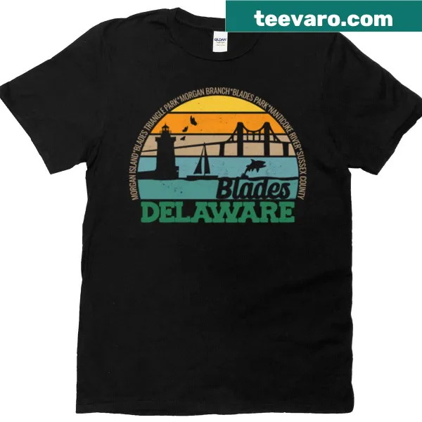 Retro sunset logo T-shirt representing Blades Delaware pride